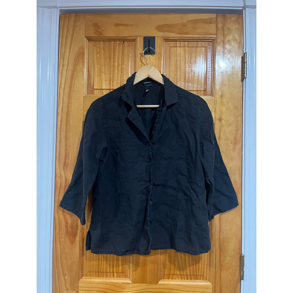 Women’s Eileen Fisher Black Linen Lagenlook Minimilist Button Blouse Size Medium - Picture 1 of 6